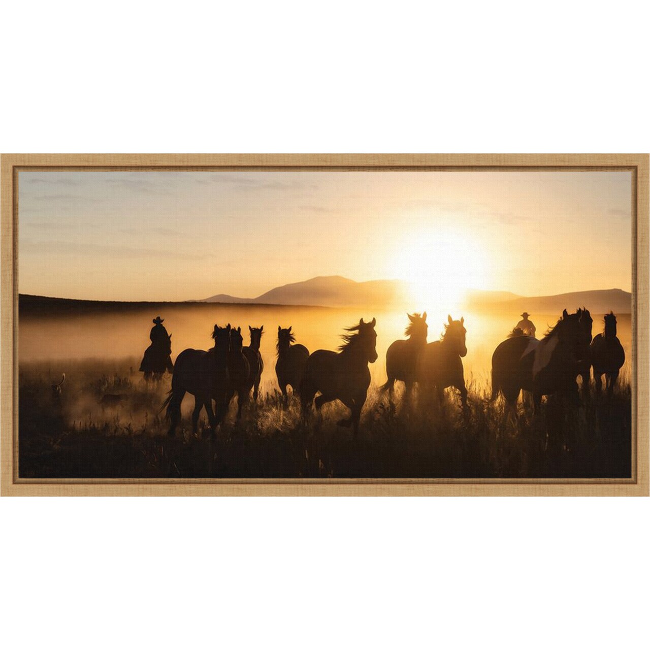 Ranch Horse Jingle by PHBurchett 27-in. W x 14-in. H. Canvas Wall Art Print Framed in Natural